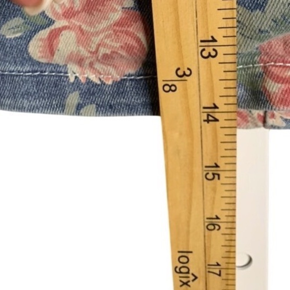 Elleven Floral Denim Cargo Mini Skirt XL Pink Rose Blue E103 Y2K Style - Picture 6 of 7